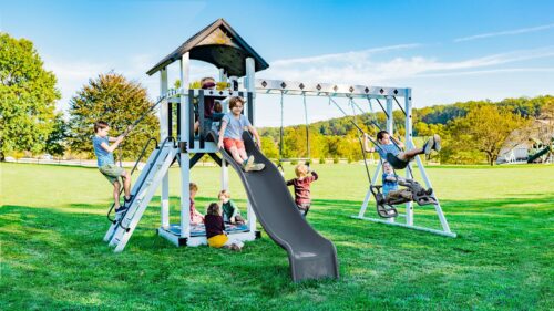 King-Swings-Cubbys-Fort-Vinyl-Swing-Set-W-Kids