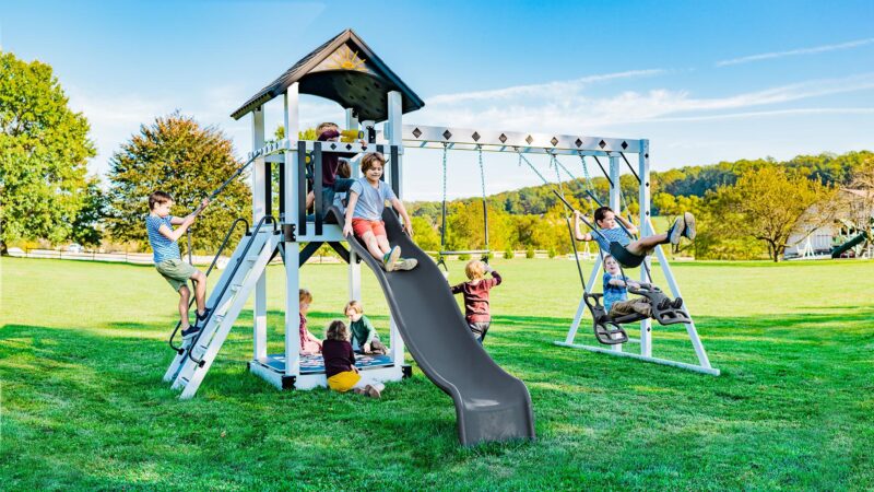 King-Swings-Cubbys-Fort-Vinyl-Swing-Set-W-Kids