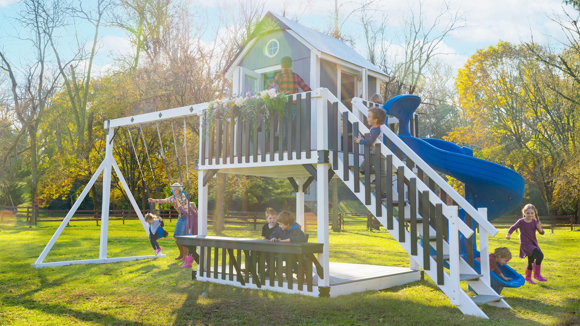 King-Swings-The-Mansion-Vinyl-Swing-Set-Front-Side