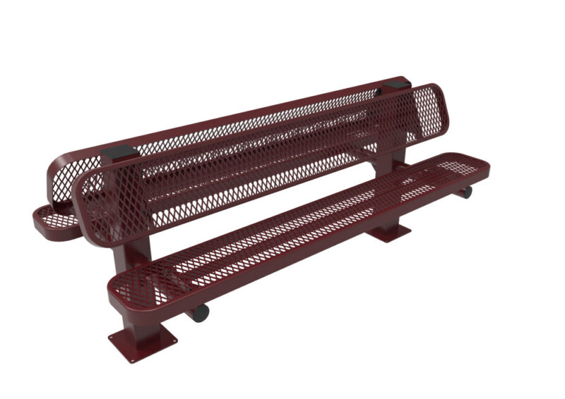 Playground-Equipment-Commercial-Amenities-Diamond-Pattern-Double-Pedestal-Bench-Red