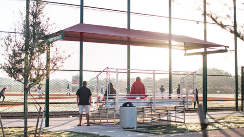 Superior Shade 9 feet Entrance Height Bleacher Series Single Column T Cantilever Fabric Shade