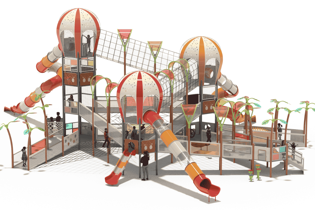 Psagot Play Balloons fully accessible playground system - GOOD DESIGN 2022 award winner with wheelchair-accessible bridges