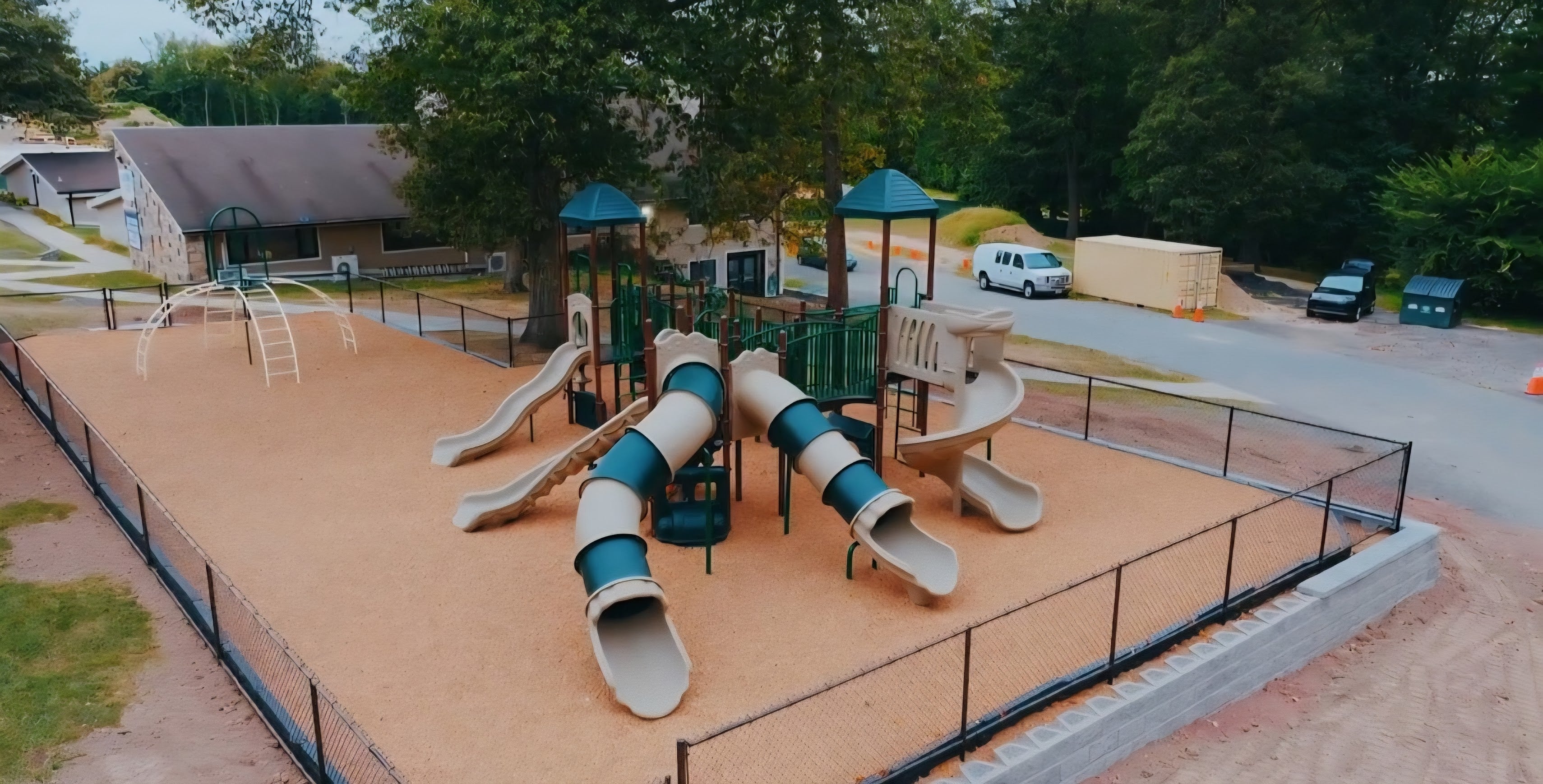 Commercial playground installation at Saddle River Day School, Saddle River NJ