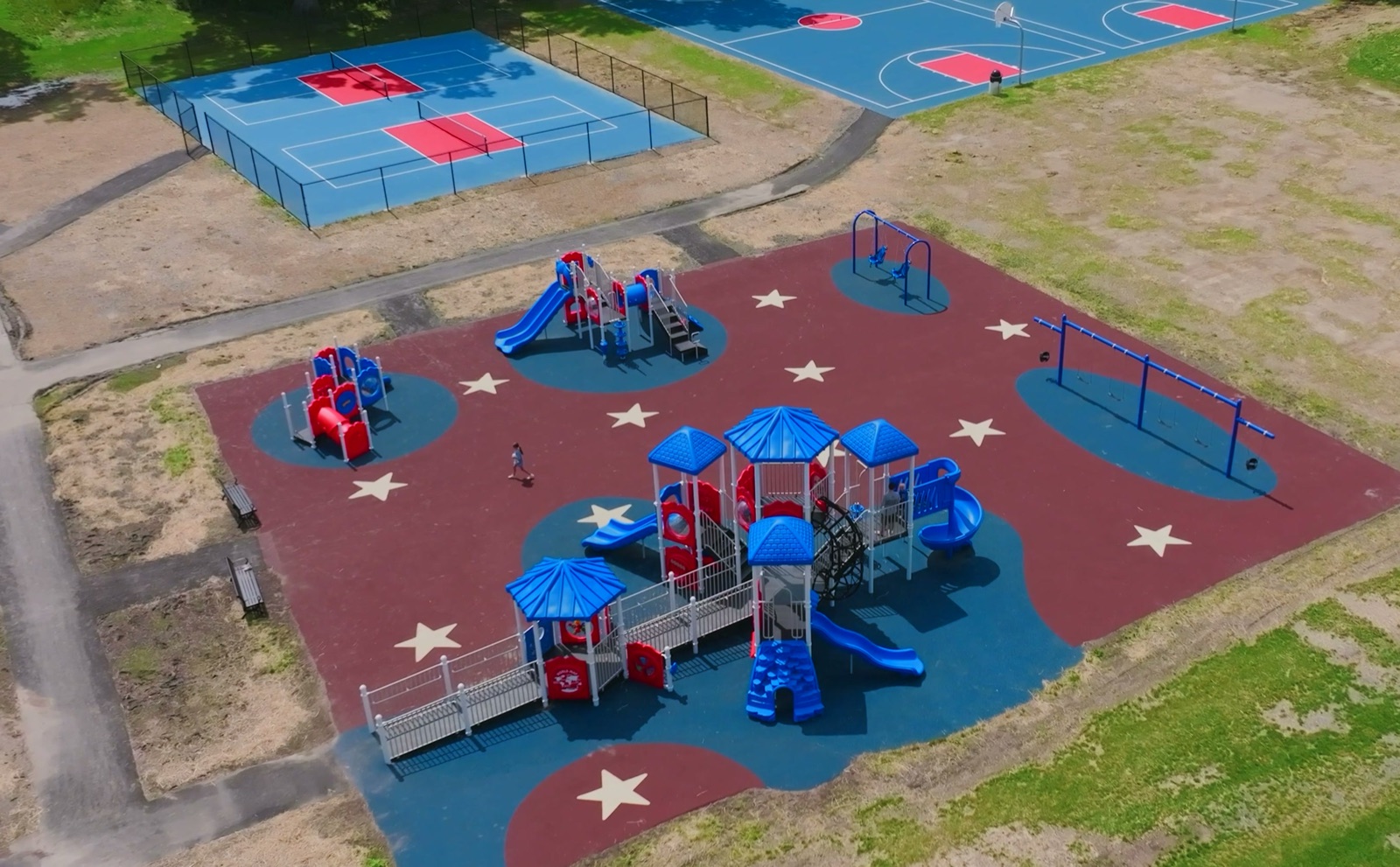 Aerial view of a park playground in Goshen