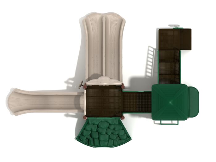 Playground Equipment Gold Canyon play structure in Neutral colors, top-down view