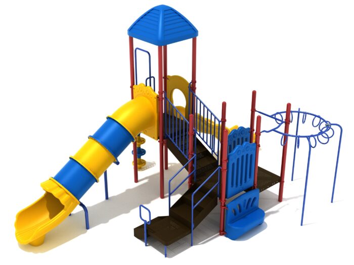 Playground Equipment Mustang Island play structure in Primary colors, angle view 2